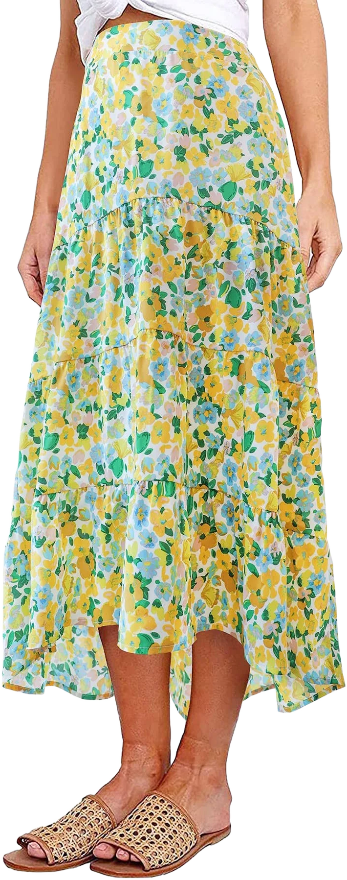 PRETTYGARDEN Women's Boho Floral Print Midi Skirt