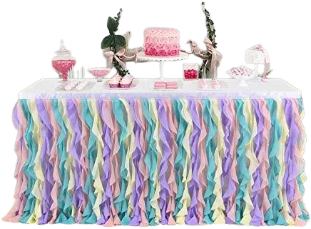 leegleri 14 ft Aqua Curly Willow Table Skirt Tulle Ruffle Table Skirt for Rectan