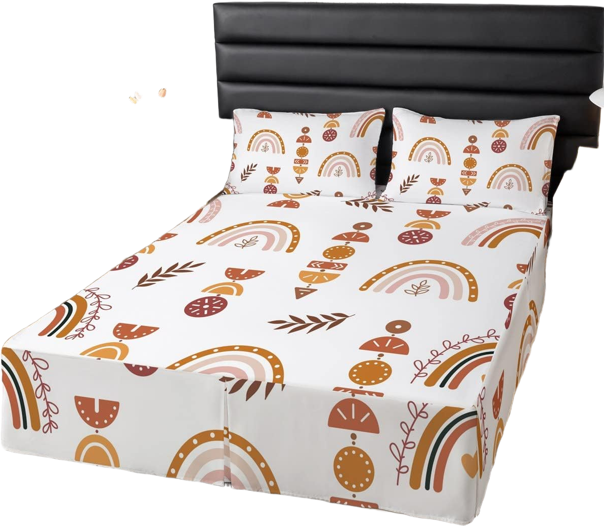 Erosebridal Rainbow Full Bed Skirt, Flower Branches Bed Skirts for Kids Girls Child Teens Women Bedroom, Cartoon Style Floral Bedskirt Bohemian Iridescent Bedding 3 Pieces with 2 Pillow Cases Multi 07 Full