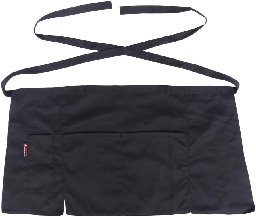 DOITOOL Black Apron Bib Apron 3 Pockets Waitress Aprons Water Oil Stain Resistant Waiter Server Waist Aprons for Men Women (Black) Short Apron Black Sarong
