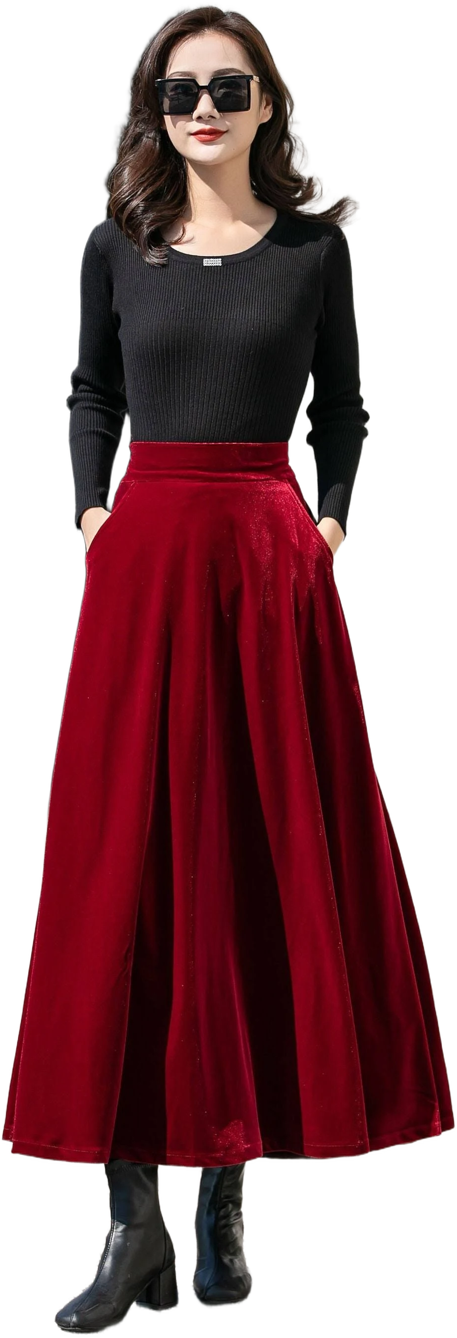 Women's High-Waisted Velvet Swing Skirt