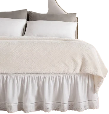 MIYE Wrap Around Ruffled Lace Bed Skirt, Elastic Dust Ruffle with Adjustable Belts,15 Inch Drop Easy to Put On, Bed Frame Cover, Machine Washable