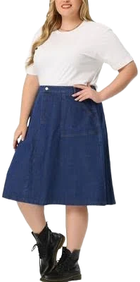 Agnes Orinda Women's Plus Size Relax Fit Denim A-Line Skirt with Pockets