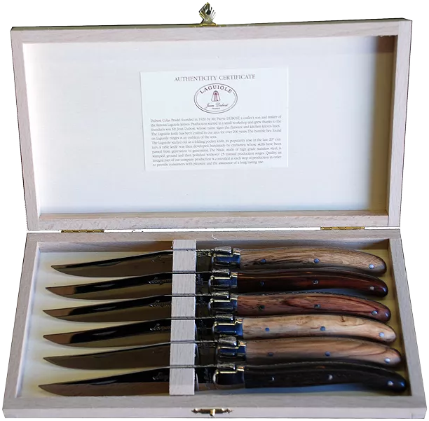 Laguiole Jean Dubost Assorted Wood Handle Steak Knives, Set of 6