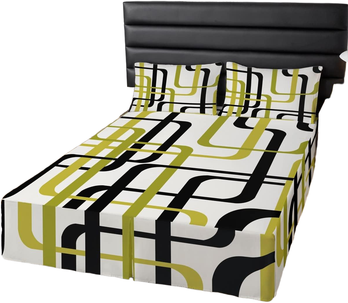 Erosebridal Abstract Geometric Bed Skirt Queen for Women Boys Modern Geometric Lines Bedding Set Turquoise and Black Bedroom Decor Bed Skirts Vintage Texture Color Art Design Bedskirt Multi 3 Queen