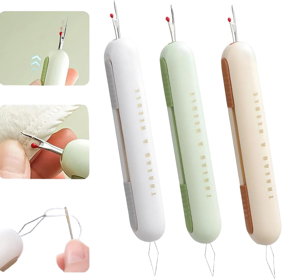 Seam Ripper, 2024 Upgrade 2 in 1 Needle Threader for Sewing, Threading and Thread Removal Tools, Sewing Seam Thread Remover for Needle Work Patterns and Sewing Clothes(3PCS)