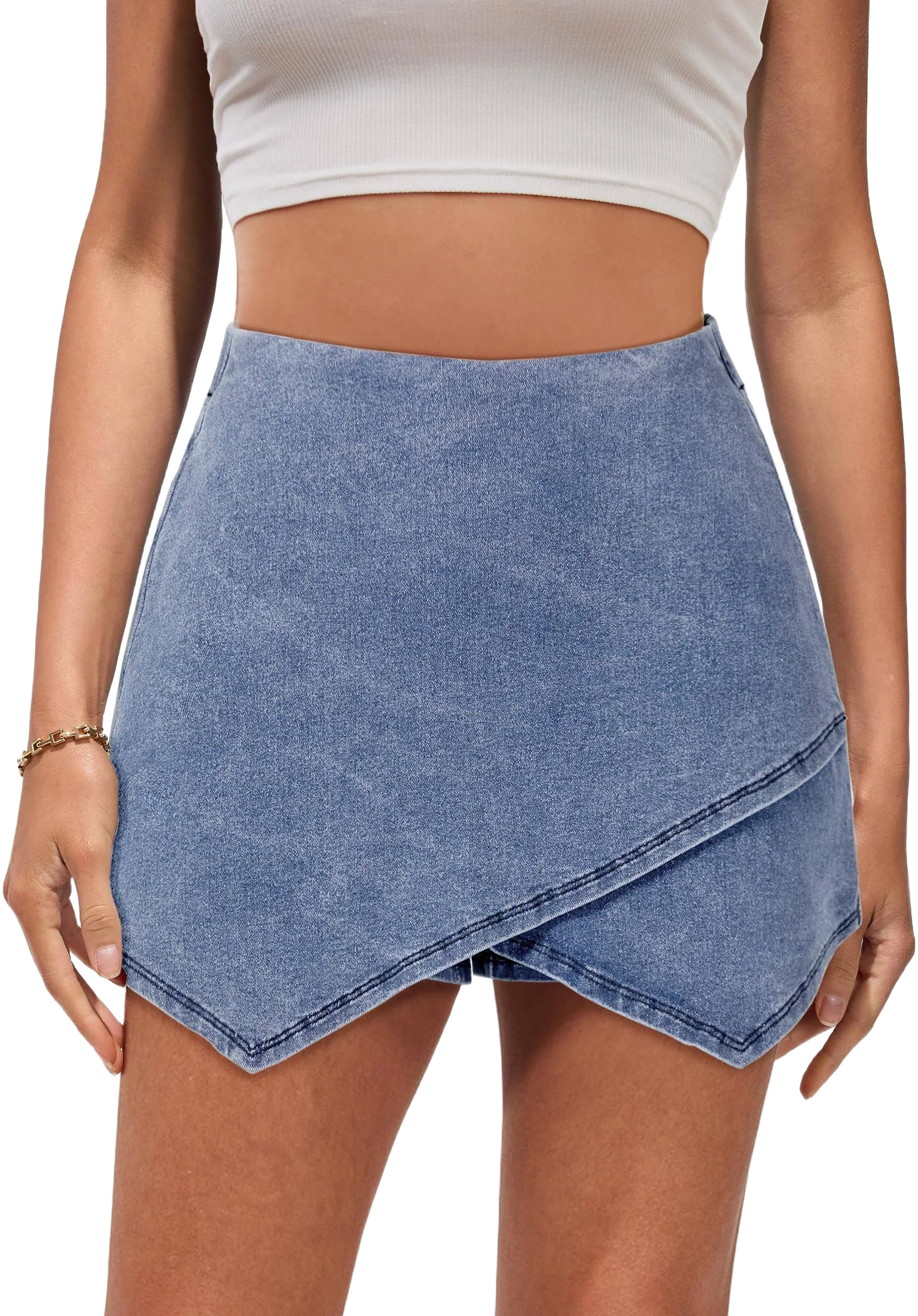 Luvamia High-Waisted Stretchy Denim Skorts