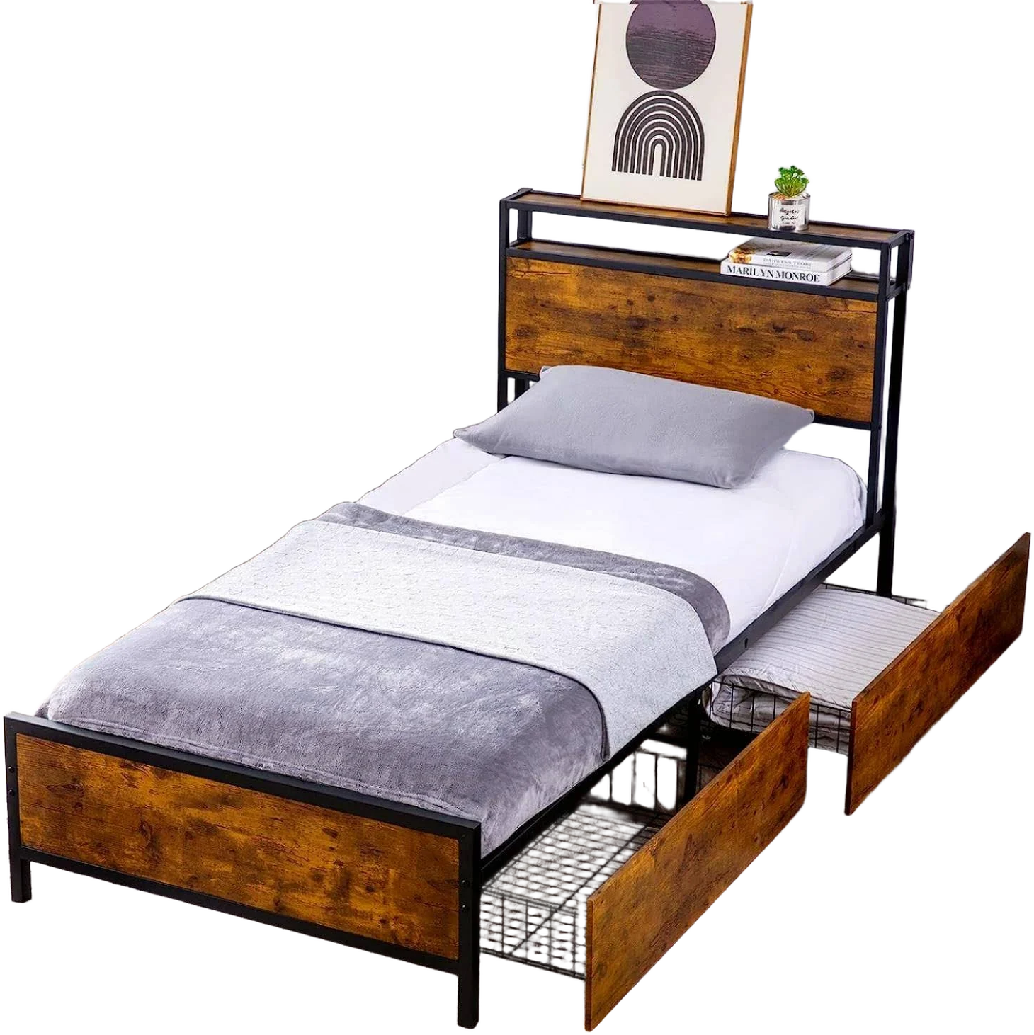GAZHOME Twin XL Bed Frame with 2 XL Storage Drawers