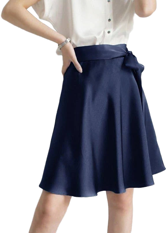 22 Momme Elegant Silk Self Tie High Waist Flowy Short Skirt