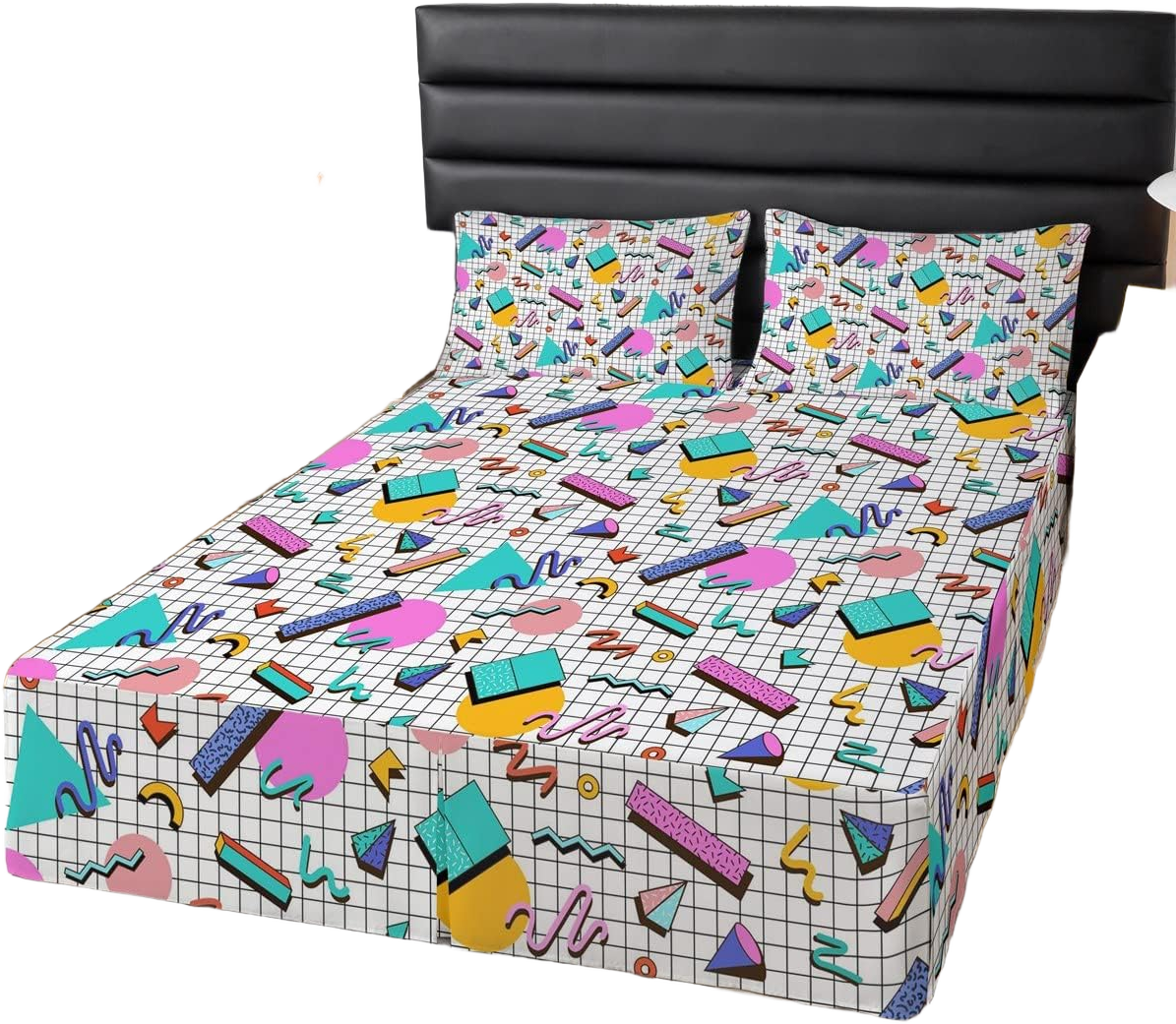 Retro 80s Style Bed Skirt Twin,Abstract Geometric Bedskirt Urban Modern Design 90s Circles Triangle Bed Skirts Colorful Pop Art Inspired Pattern Bedding Decor for Women Watercolor Kawaii Room Decor Multi 30 Twin