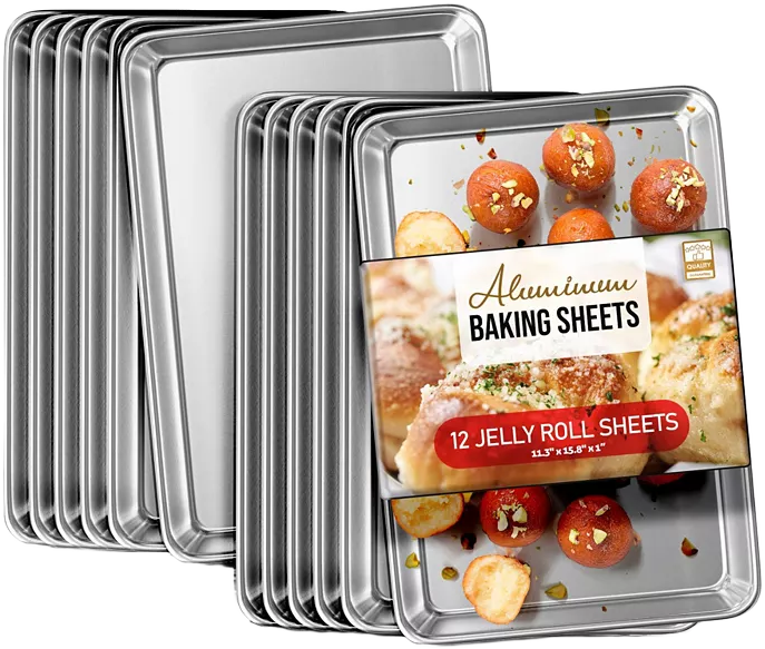 Non-stick Aluminum Baking Sheet - Jelly Roll Pan 11.3" x 15.8" - 12 Pack