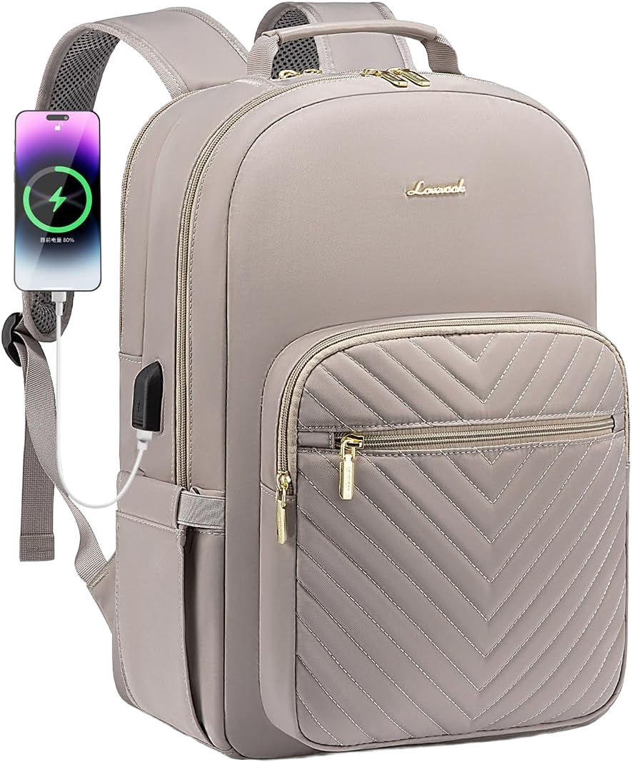 LOVEVOOK Laptop Backpack for Women 17.3 inch,Cute Womens Travel Backpack Purse,Professional Laptop Computer Bag,Waterproof Work Business College Teacher Bags Carry on Backpack with USB Port,Taro Grey