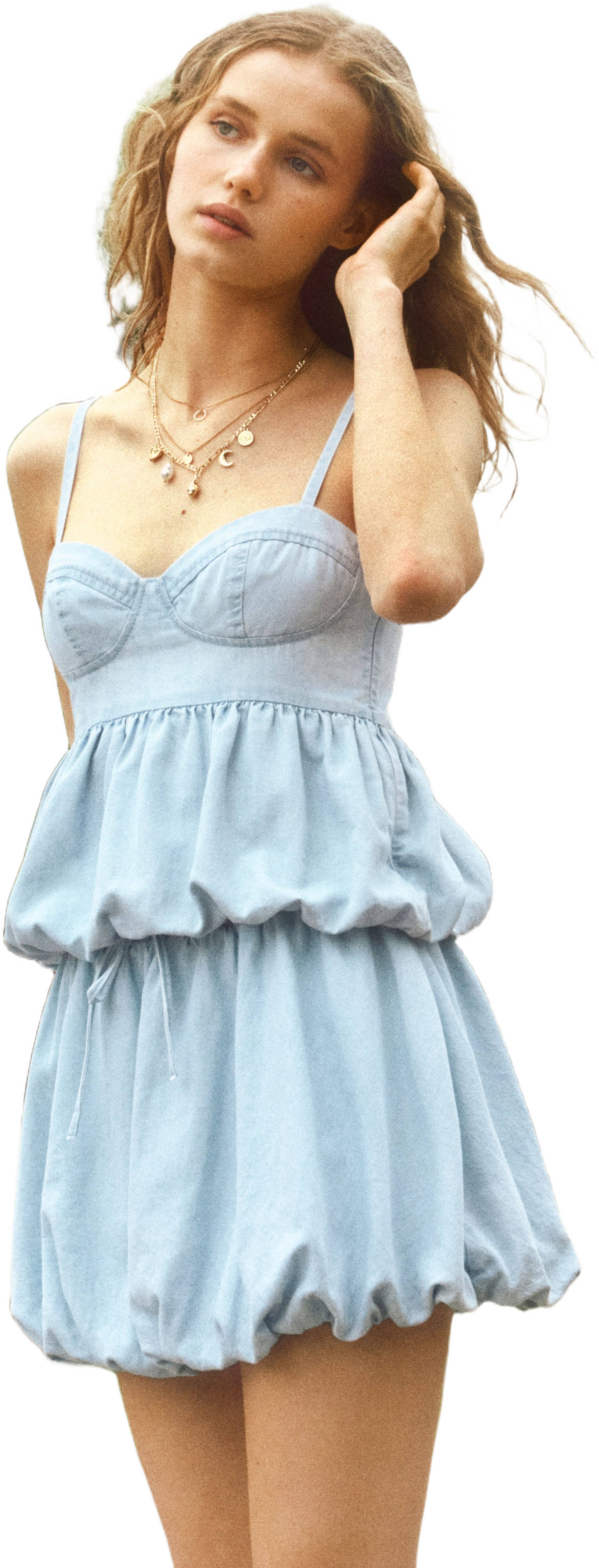 H&M Bubble-Hem Denim Skirt