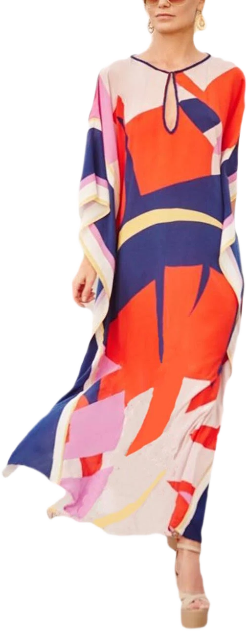 Women's Ethnic Print Half Sleeve Kaftan Swimsuit Cover Up