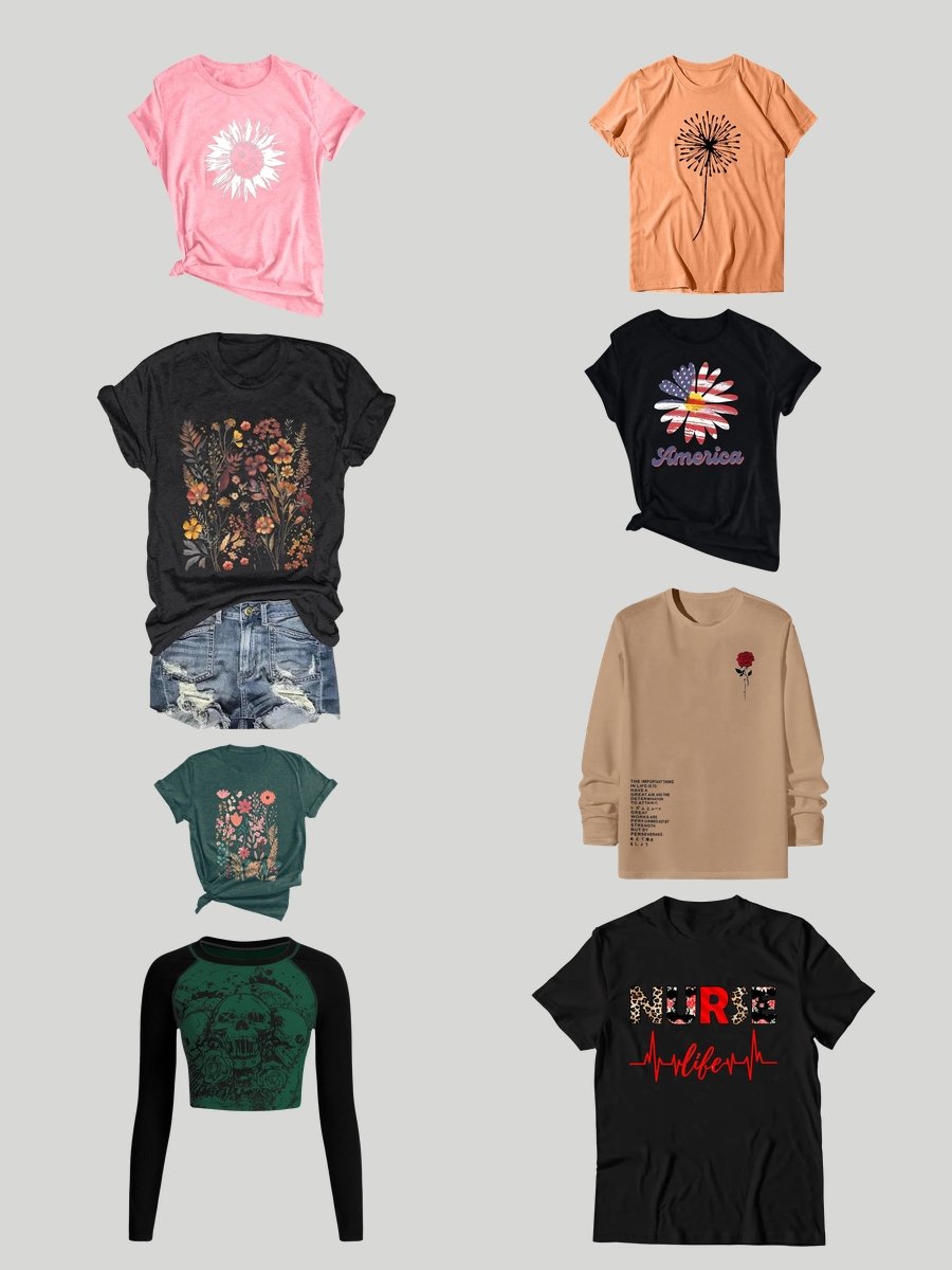 Graphic Tee Womens Clothing: Elegance with a Floral Twist